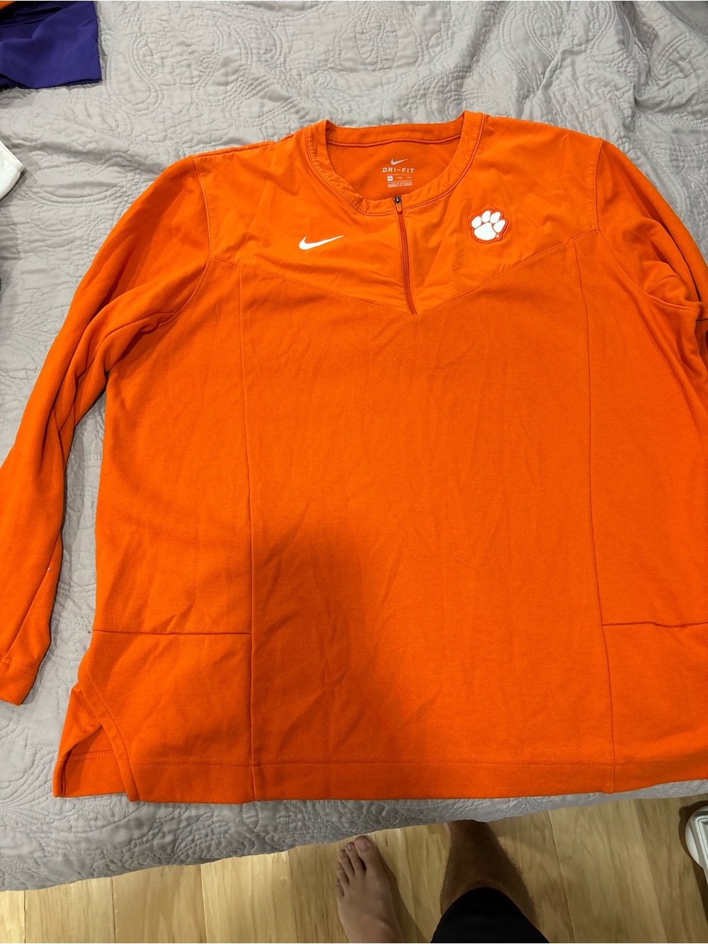 XXL Clemson Nike Orange 1/4 Zip Long Sleeve Pullover with Paw Logo